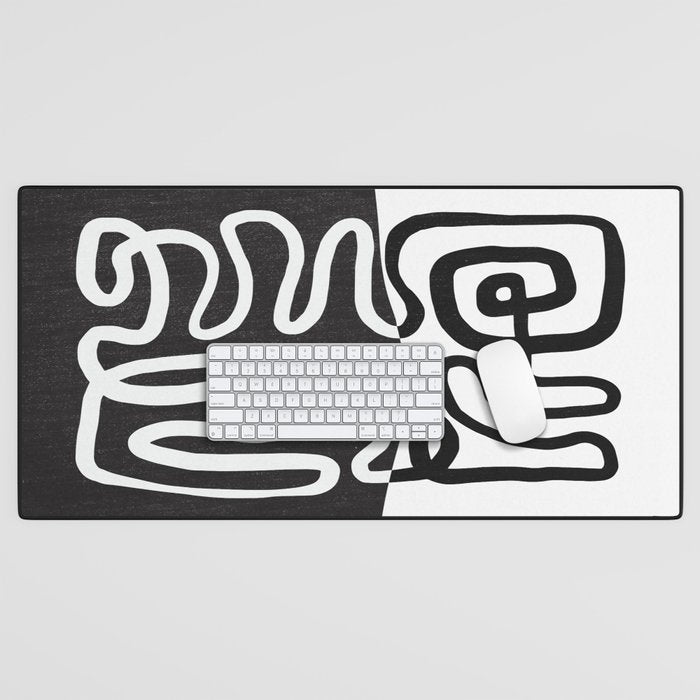 ABSTRACTION 01 | Black and White Abstract Series Desk Mat Gallery Image 1