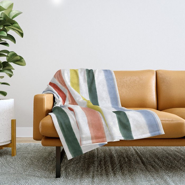 Classic Summer Watercolor Stripes Throw Blanket Gallery Image 1