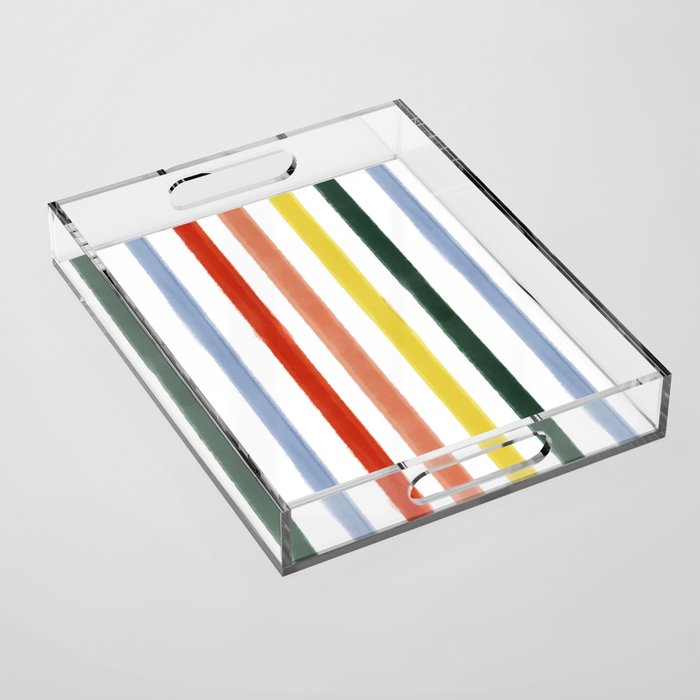 Classic Summer Watercolor Stripes Acrylic Tray Gallery Image 1