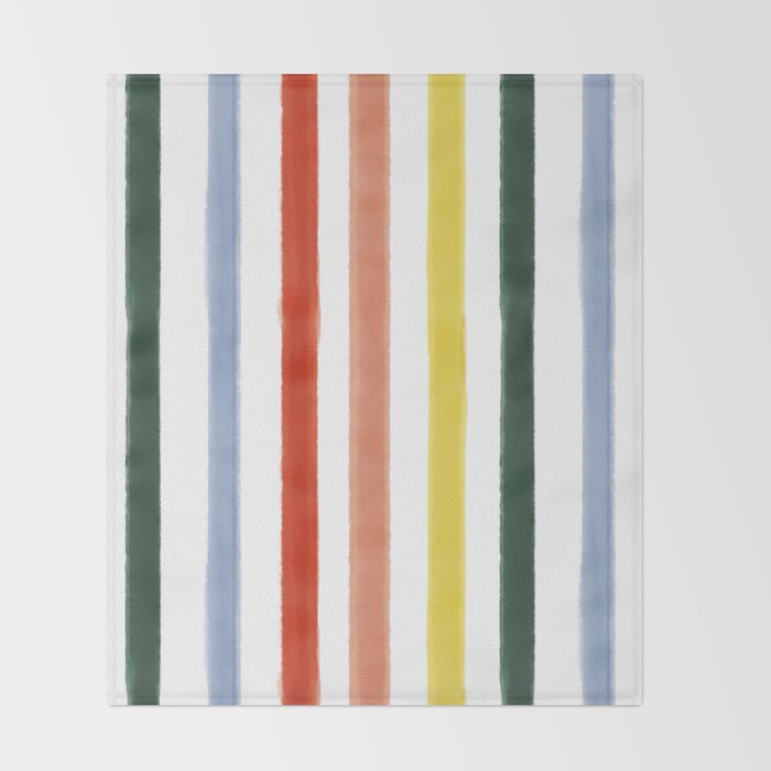 Classic Summer Watercolor Stripes Throw Blanket Gallery Image 2