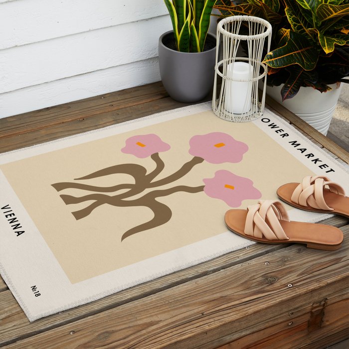 Flower Market, Vienna, Modern Art, Botanical retro art Outdoor Rug Gallery Image 2
