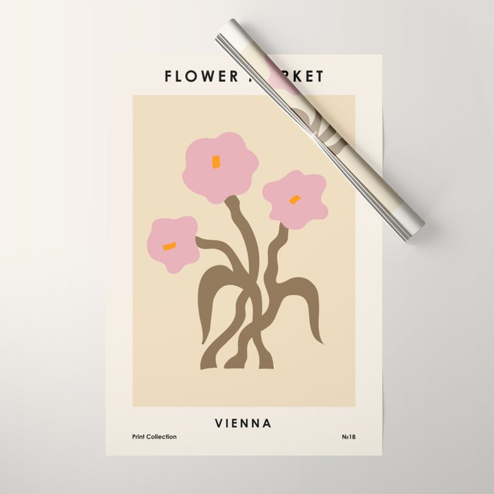 Flower Market, Vienna, Modern Art, Botanical retro art Wrapping Paper
