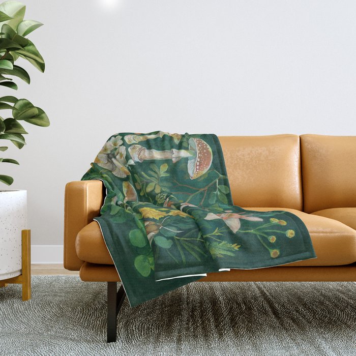 Mushrooms Dandelion Garden Throw Blanket Gallery Image 1