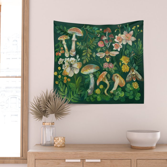 Mushrooms Dandelion Garden Wall Tapestry Gallery Image 2