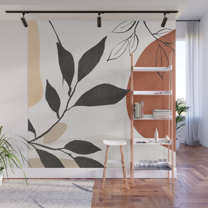 Abstract Shapes and Leaves 2 Wall Mural Gallery Image 1