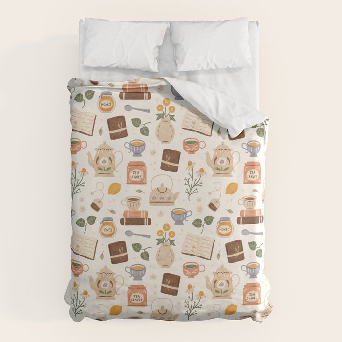 Gouache Books and Tea Duvet Cover Gallery Image 6