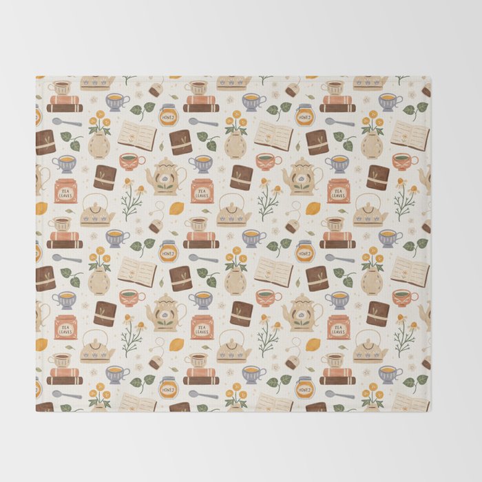 Gouache Books and Tea Throw Blanket Gallery Image 2