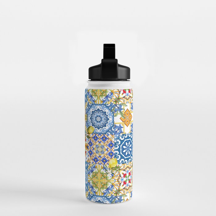 Mediterranean tiles,lemon art,mosaic tiles pattern  Water Bottle Gallery Image 2