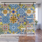 Mediterranean tiles,lemon art,mosaic tiles pattern  Wall Mural Gallery Image 1