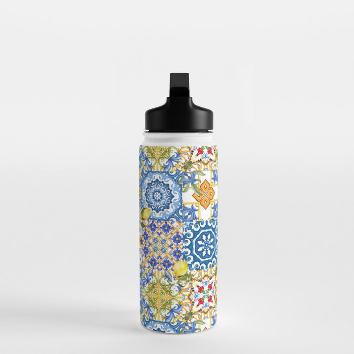 Mediterranean tiles,lemon art,mosaic tiles pattern  Water Bottle Gallery Image 3