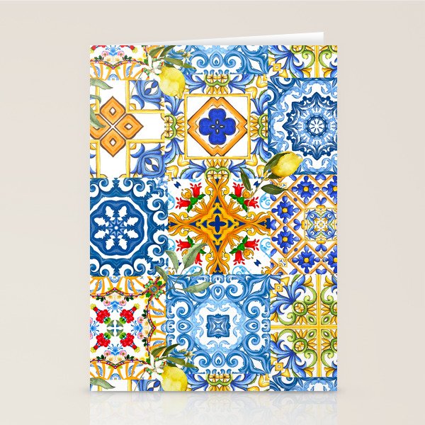Mediterranean tiles,lemon art,mosaic tiles pattern  Stationery Card Gallery Image 2