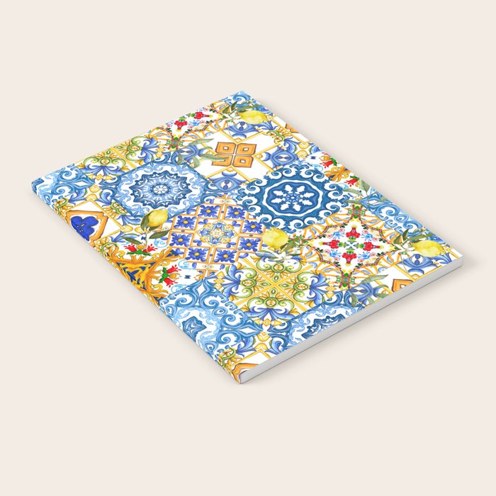 Mediterranean tiles,lemon art,mosaic tiles pattern  Notebook Gallery Image 2