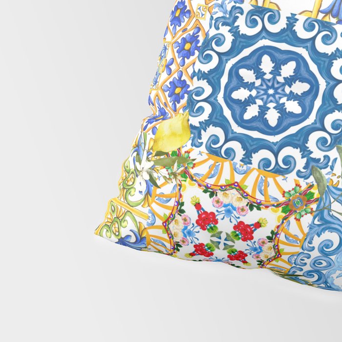 Mediterranean tiles,lemon art,mosaic tiles pattern  Pillow Sham Gallery Image 4