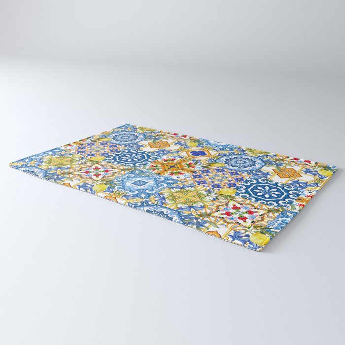 Mediterranean tiles,lemon art,mosaic tiles pattern  Rug Gallery Image 3