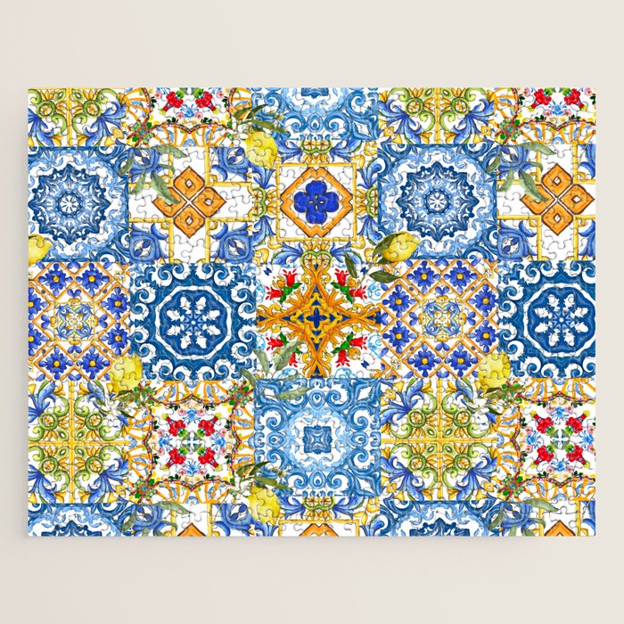 Mediterranean tiles,lemon art,mosaic tiles pattern  Jigsaw Puzzle Gallery Image 1