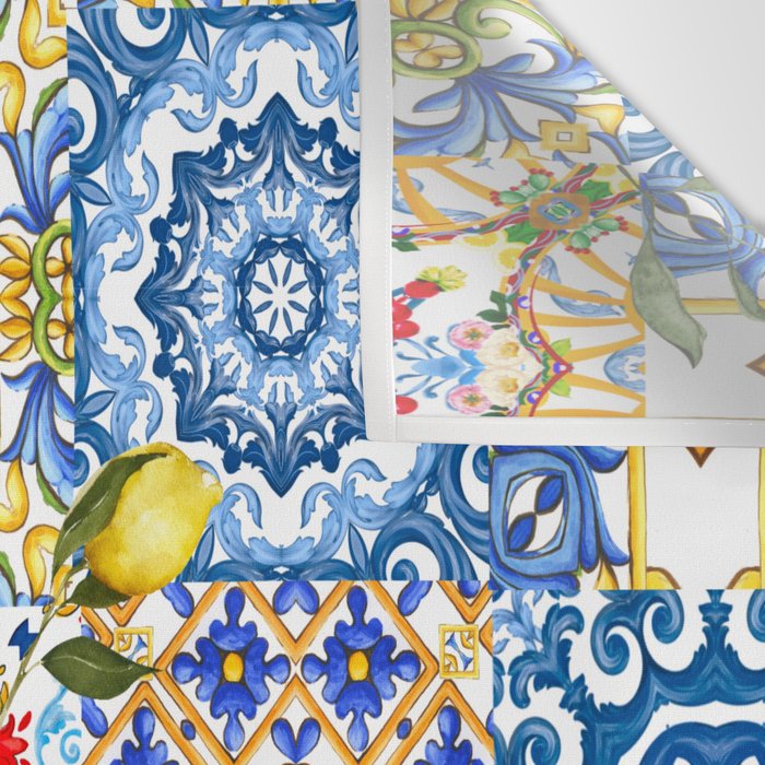 Mediterranean tiles,lemon art,mosaic tiles pattern  Wall Tapestry Gallery Image 3