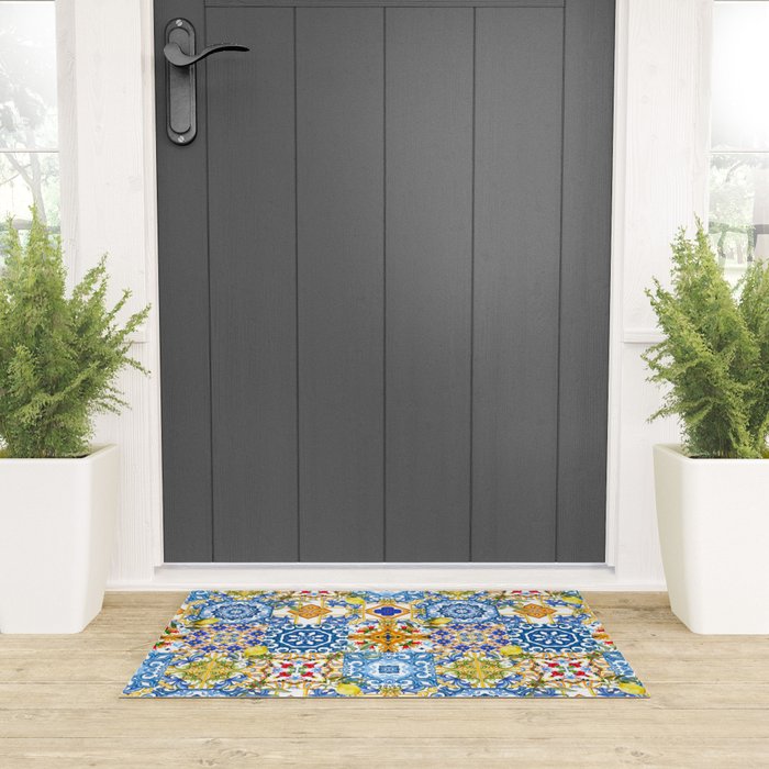 Mediterranean tiles,lemon art,mosaic tiles pattern  Welcome Mat Gallery Image 3