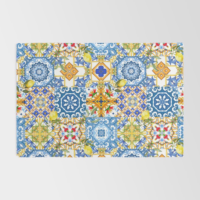 Mediterranean tiles,lemon art,mosaic tiles pattern  Rug Gallery Image 2