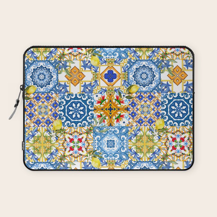 Mediterranean tiles,lemon art,mosaic tiles pattern  Laptop Sleeve Gallery Image 1