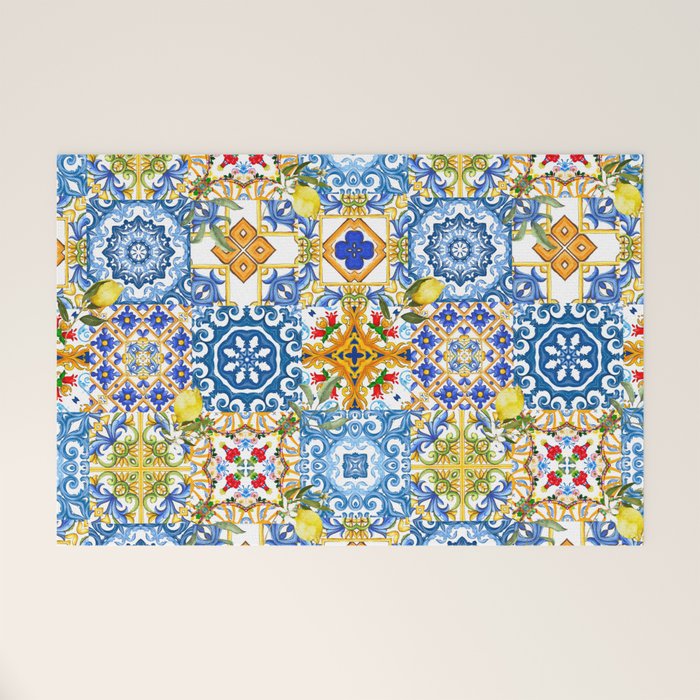 Mediterranean tiles,lemon art,mosaic tiles pattern  Welcome Mat Gallery Image 1