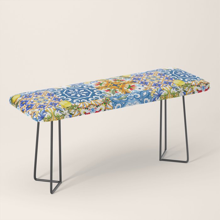 Mediterranean tiles,lemon art,mosaic tiles pattern  Bench Gallery Image 1
