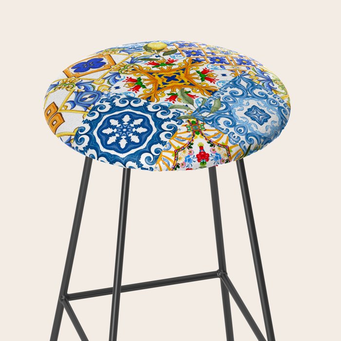 Mediterranean tiles,lemon art,mosaic tiles pattern  Stool Gallery Image 2