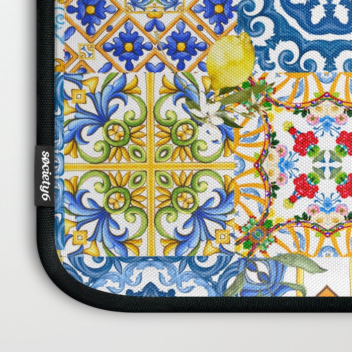 Mediterranean tiles,lemon art,mosaic tiles pattern  Laptop Sleeve Gallery Image 3