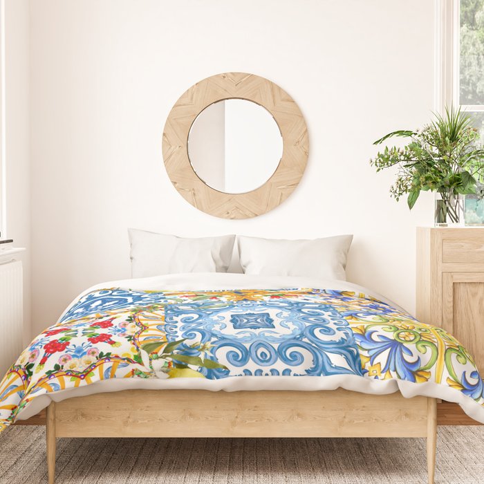 Mediterranean tiles,lemon art,mosaic tiles pattern  Duvet Cover Gallery Image 3