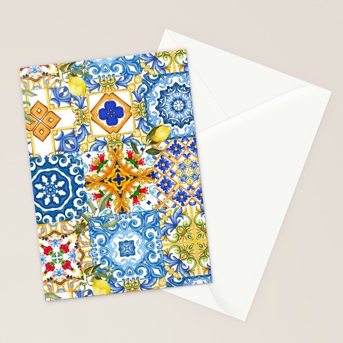 Mediterranean tiles,lemon art,mosaic tiles pattern  Stationery Card Gallery Image 2