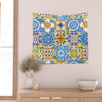 Mediterranean tiles,lemon art,mosaic tiles pattern  Wall Tapestry Gallery Image 2