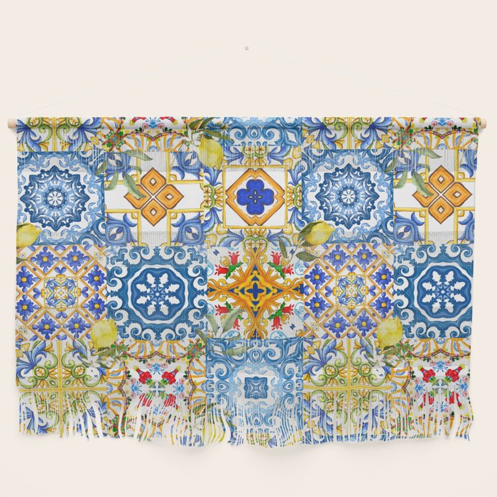 Mediterranean tiles,lemon art,mosaic tiles pattern  Wall Hanging Gallery Image 1