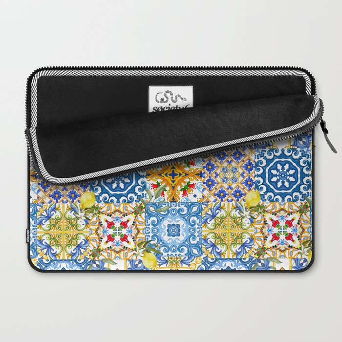 Mediterranean tiles,lemon art,mosaic tiles pattern  Laptop Sleeve Gallery Image 2