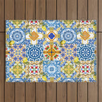 Mediterranean tiles,lemon art,mosaic tiles pattern  Outdoor Rug Gallery Image 1
