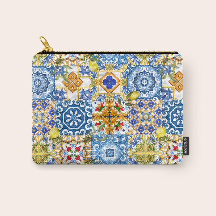 Mediterranean tiles,lemon art,mosaic tiles pattern  Carry All Pouch Gallery Image 1