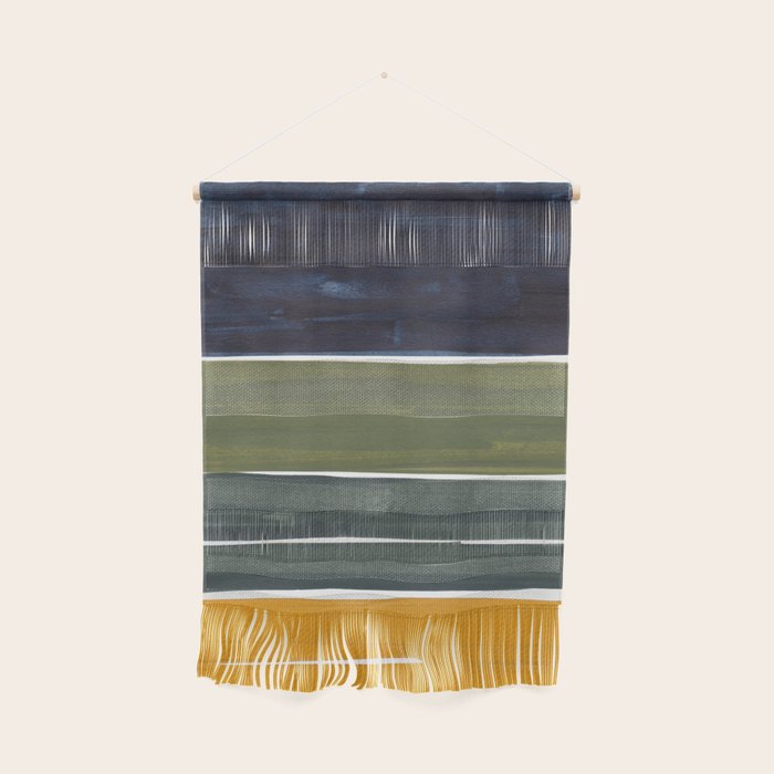 Late November Rothko Inspired Colorful Stripes Navy Blue Olive Green Yellow Wall Hanging Gallery Image 1