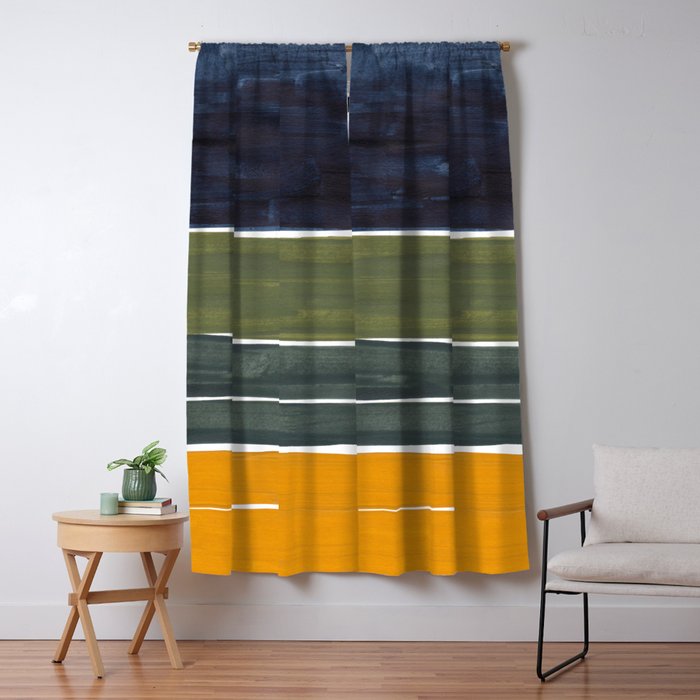 Late November Rothko Inspired Colorful Stripes Navy Blue Olive Green Yellow Window Curtain Gallery Image 1