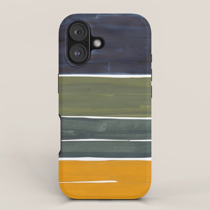 Late November Rothko Inspired Colorful Stripes Navy Blue Olive Green Yellow iPhone Case Gallery Image 1