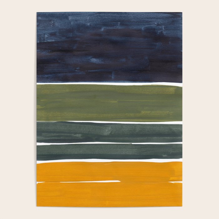 Late November Rothko Inspired Colorful Stripes Navy Blue Olive Green Yellow Poster Gallery Image 1
