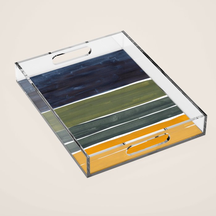 Late November Rothko Inspired Colorful Stripes Navy Blue Olive Green Yellow Acrylic Tray Gallery Image 1