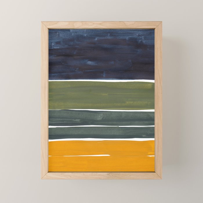 Late November Rothko Inspired Colorful Stripes Navy Blue Olive Green Yellow Mini Art Print Gallery Image 1