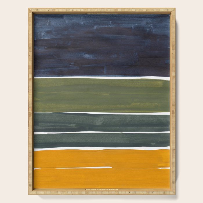 Late November Rothko Inspired Colorful Stripes Navy Blue Olive Green Yellow Serving Tray Gallery Image 1