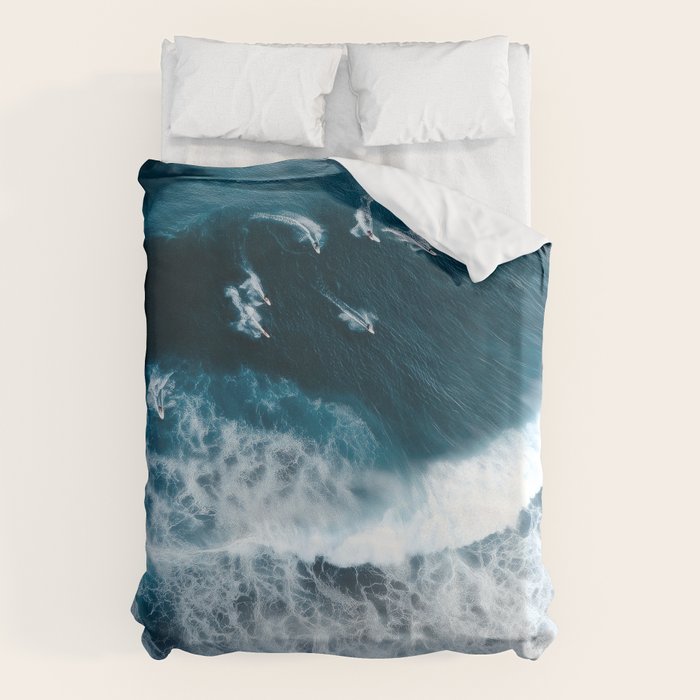 Aerial Surf Print - Surfers Riding Big Ocean Wave Duvet Cover Gallery Image 6