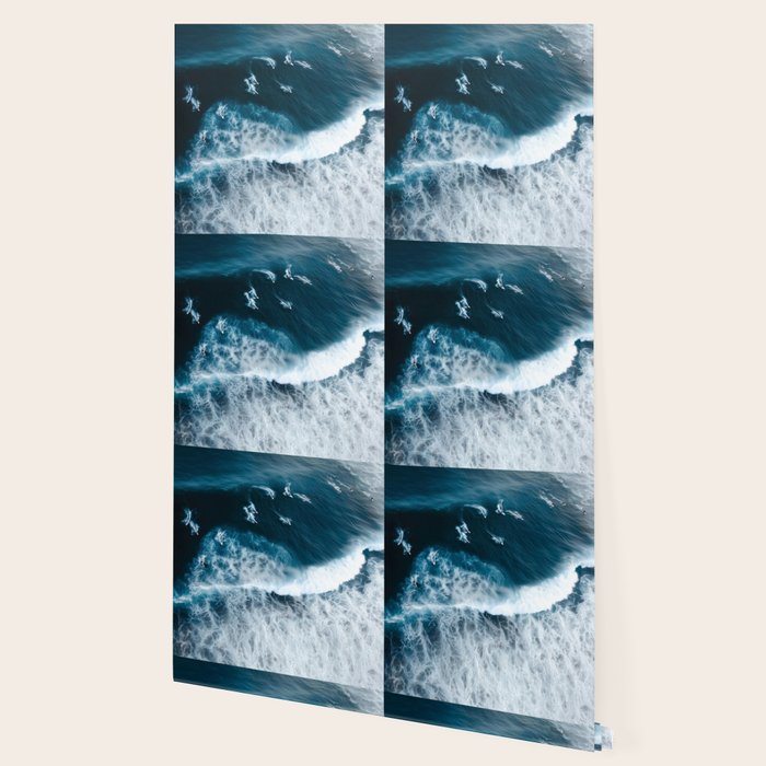 Aerial Surf Print - Surfers Riding Big Ocean Wave Wallpaper Gallery Image 2