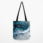 Aerial Surf Print - Surfers Riding Big Ocean Wave Tote Bag Gallery Image 2