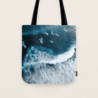 Aerial Surf Print - Surfers Riding Big Ocean Wave Tote Bag Gallery Image 1