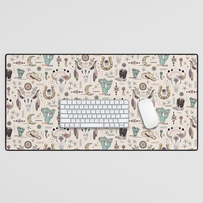 Boho Tribal Cowgirl Ephemera - cream Desk Mat Gallery Image 1