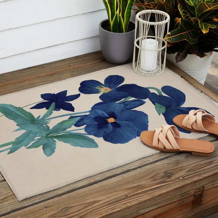 Blue Flowers Outdoor Rug Gallery Image 2