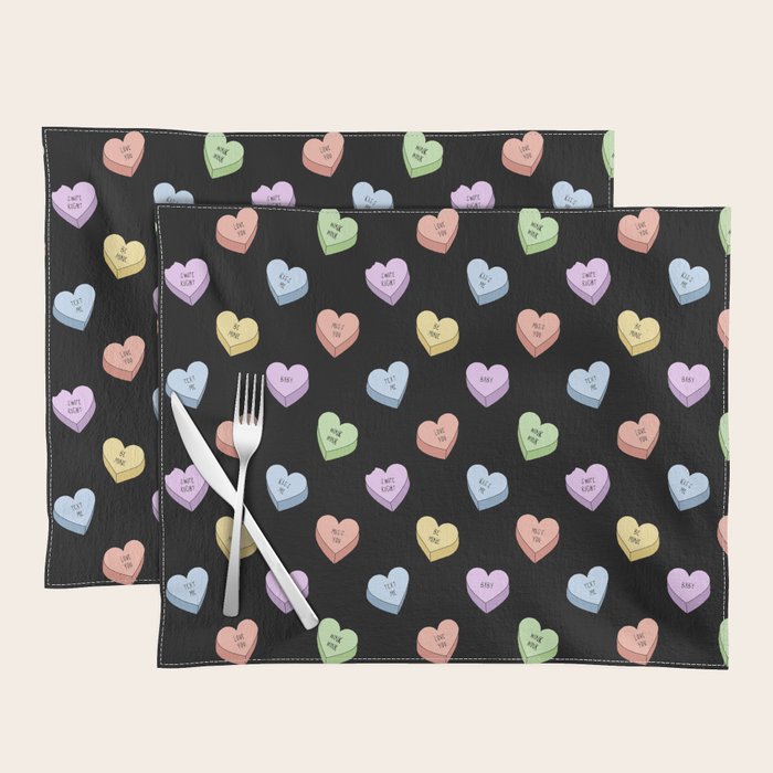 Colorful love heart candy pattern Placemat Gallery Image 1