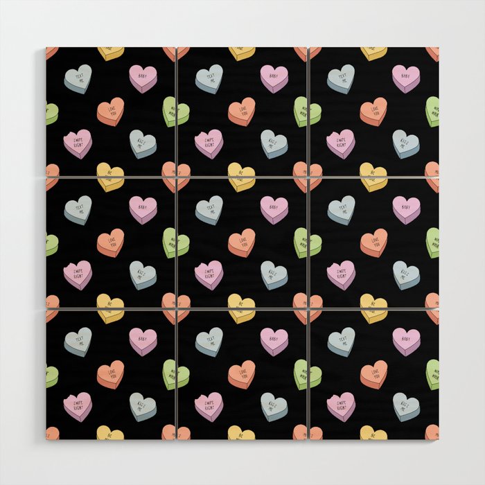 Colorful love heart candy pattern Wood Wall Art Gallery Image 1