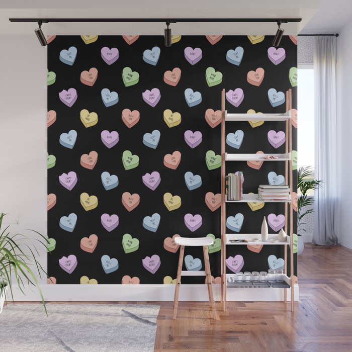 Colorful love heart candy pattern Wall Mural Gallery Image 1